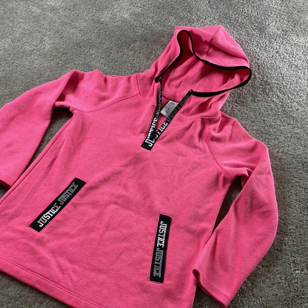 Justice Girls Pink Fleece‎ Hoodie Half Zip Pullover Sweatshirt Size 6